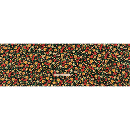 Rayon Challis Print - Autumn Red, Sunny Yellow and Black Floral - Deadstock