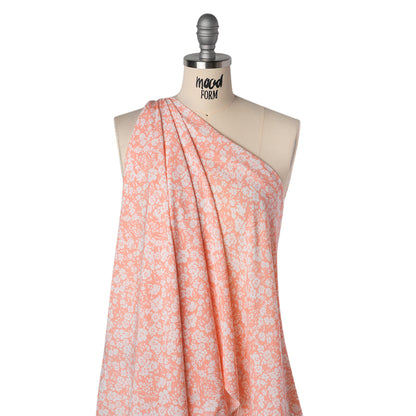Rayon Challis Print - Salmon Pink and White Floral - Deadstock