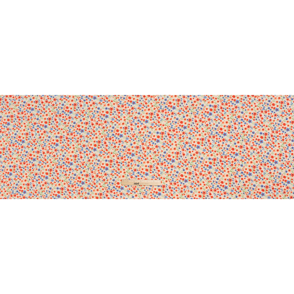 Rayon Challis Print - Vivid Red and Country Blue Floral - Deadstock - Full