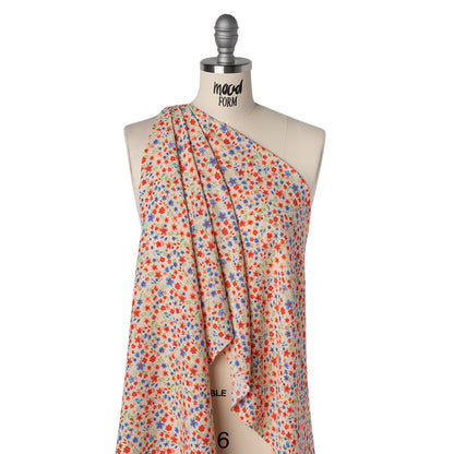 Rayon Challis Print - Vivid Red and Country Blue Floral - Deadstock