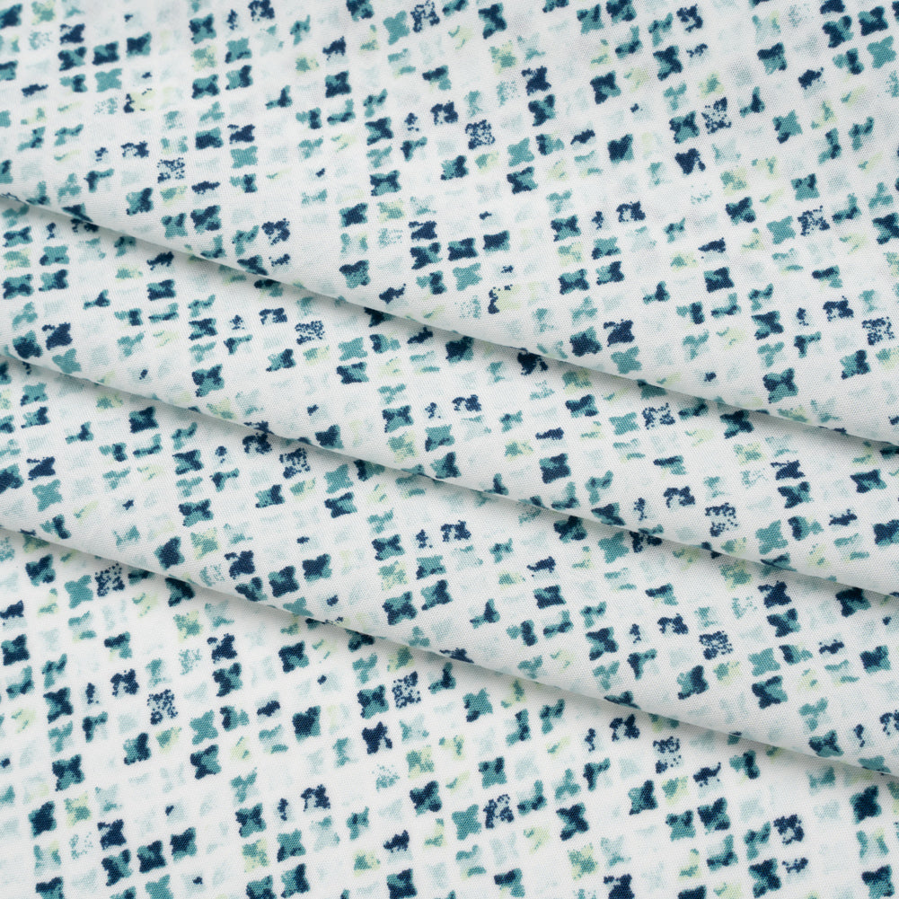 Rayon Challis Print - Navy Blue and Mint Green Abstract Geometric - Deadstock - Folded