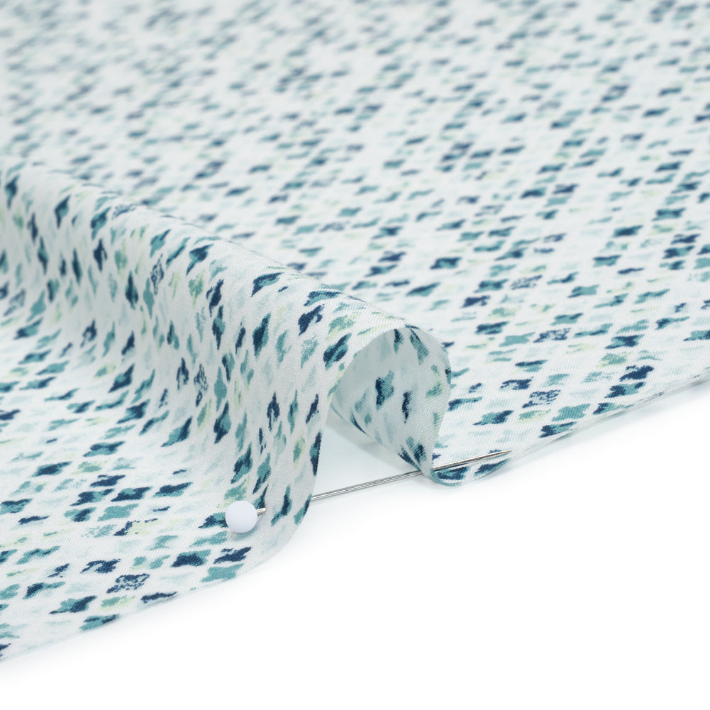 Rayon Challis Print - Navy Blue and Mint Green Abstract Geometric - Deadstock - Detail