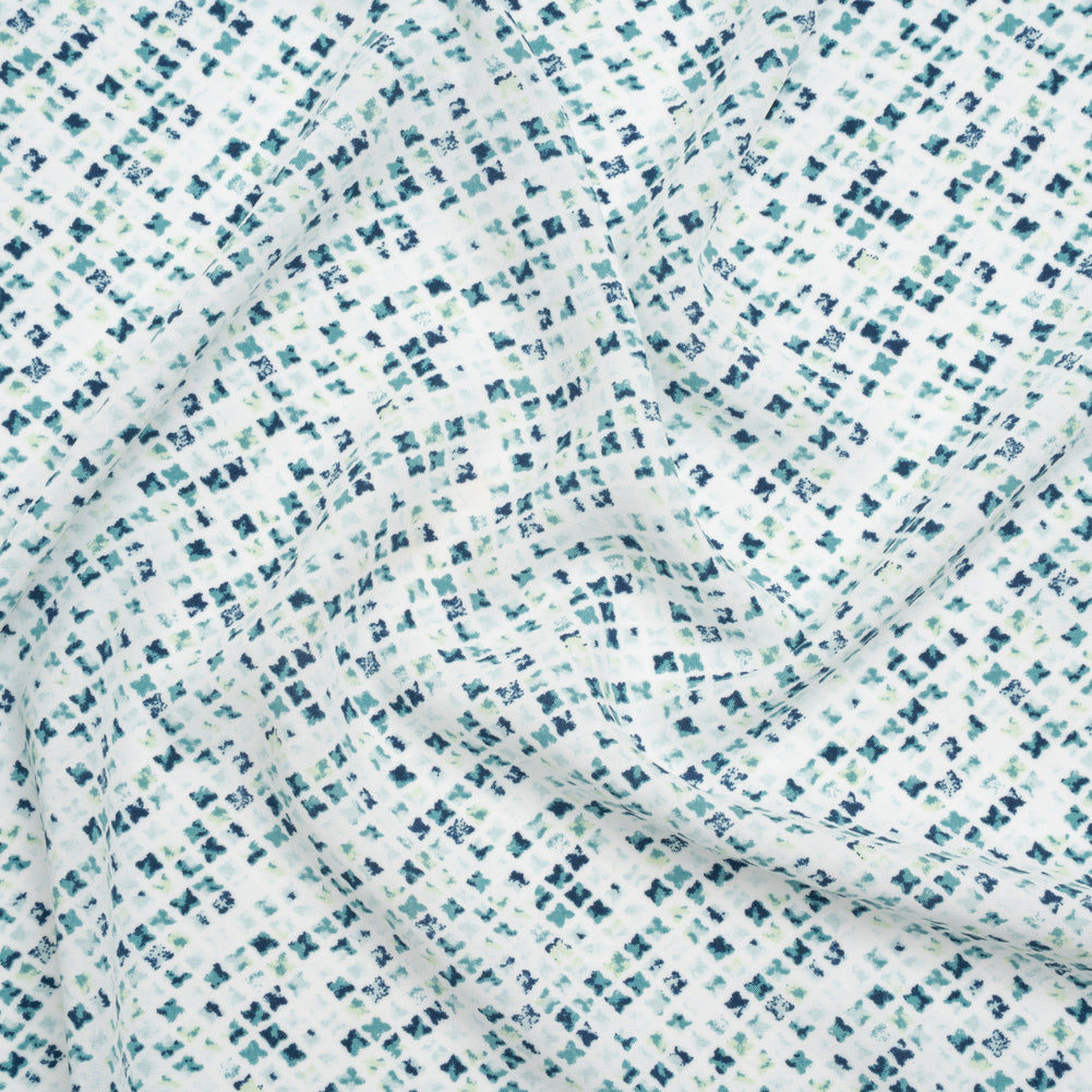 Rayon Challis Print - Navy Blue and Mint Green Abstract Geometric - Deadstock
