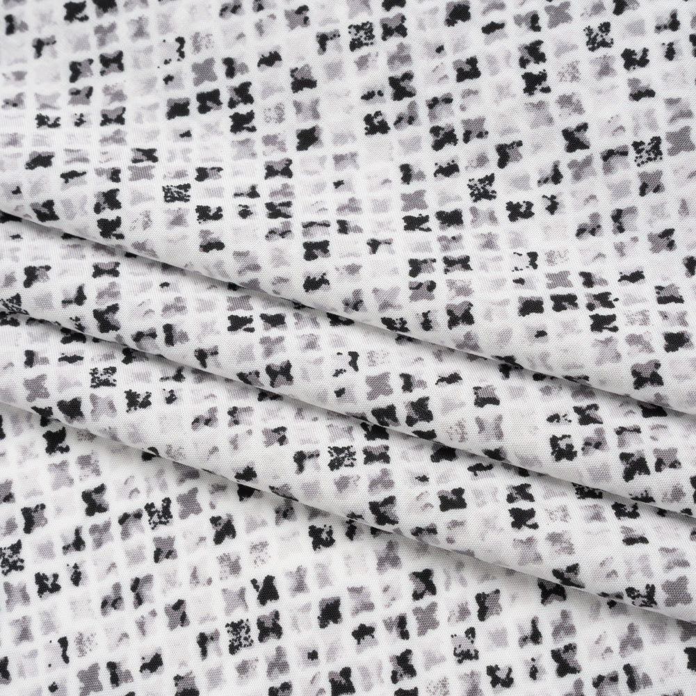 Rayon Challis Print - Black and Iron Gray Abstract Geometric - Deadstock - Folded