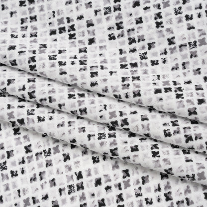 Rayon Challis Print - Black and Iron Gray Abstract Geometric - Deadstock