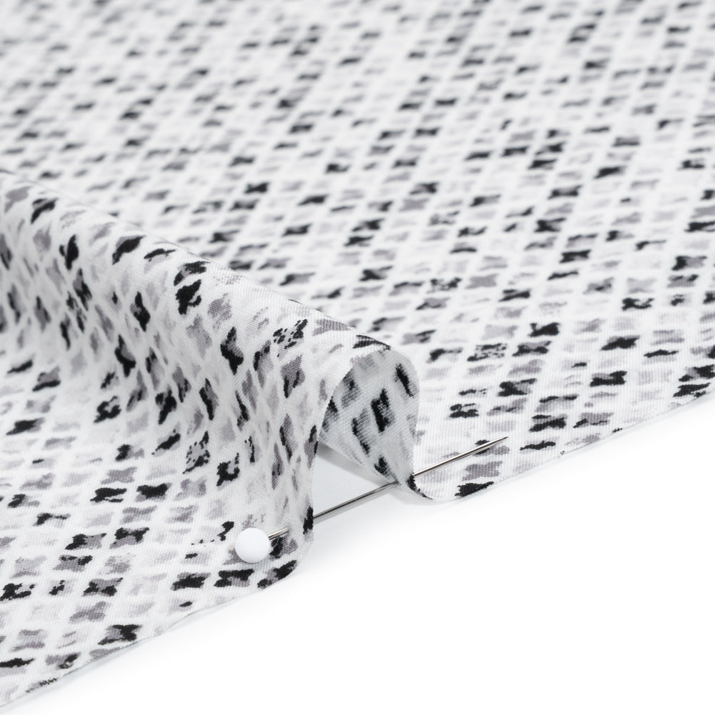 Rayon Challis Print - Black and Iron Gray Abstract Geometric - Deadstock - Detail