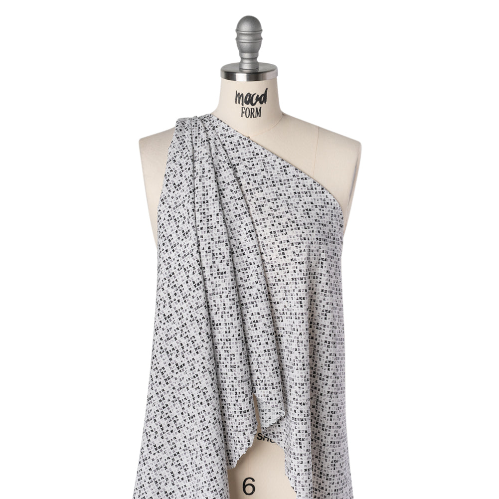 Rayon Challis Print - Black and Iron Gray Abstract Geometric - Deadstock - Drape