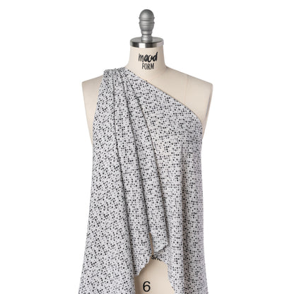 Rayon Challis Print - Black and Iron Gray Abstract Geometric - Deadstock