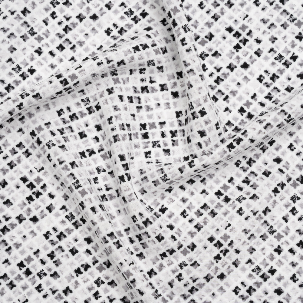 Rayon Challis Print - Black and Iron Gray Abstract Geometric - Deadstock