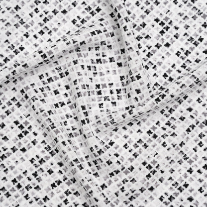 Rayon Challis Print - Black and Iron Gray Abstract Geometric - Deadstock