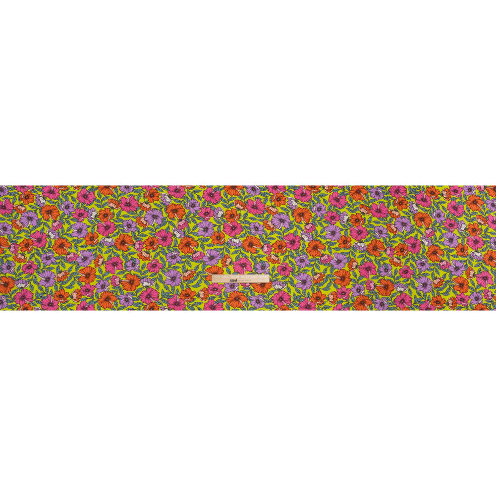 Rayon Challis Print - Mauve Purple, Burnt Orange and Lime Green Floral - Deadstock - Full