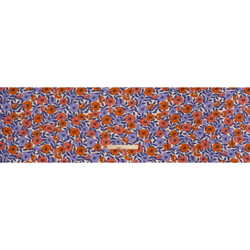 Rayon Challis Print - Burnt Orange and Purple Floral - Deadstock - Full