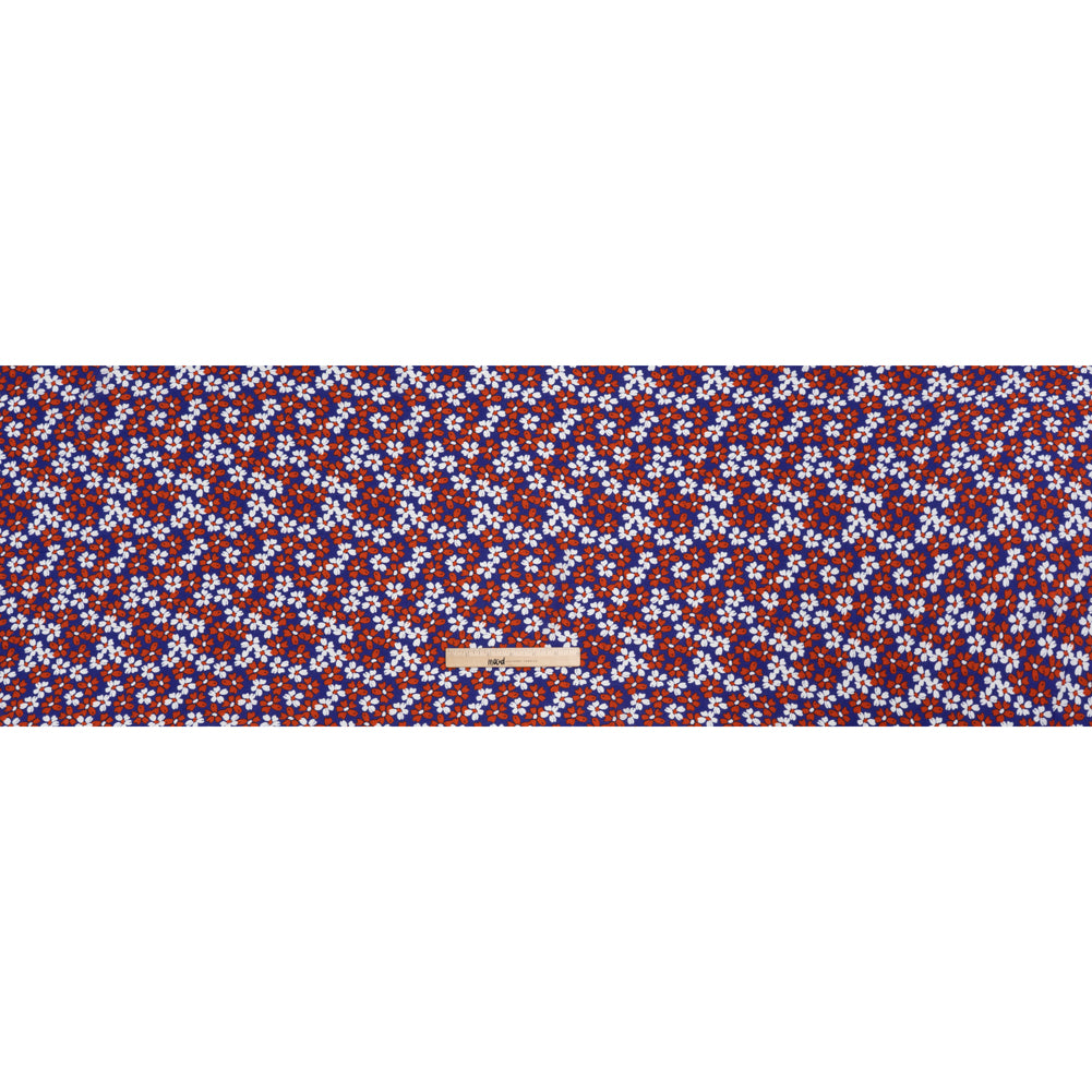 Rayon Challis Print - Brick Red, Navy Blue and White Painterly Floral - Deadstock - Full