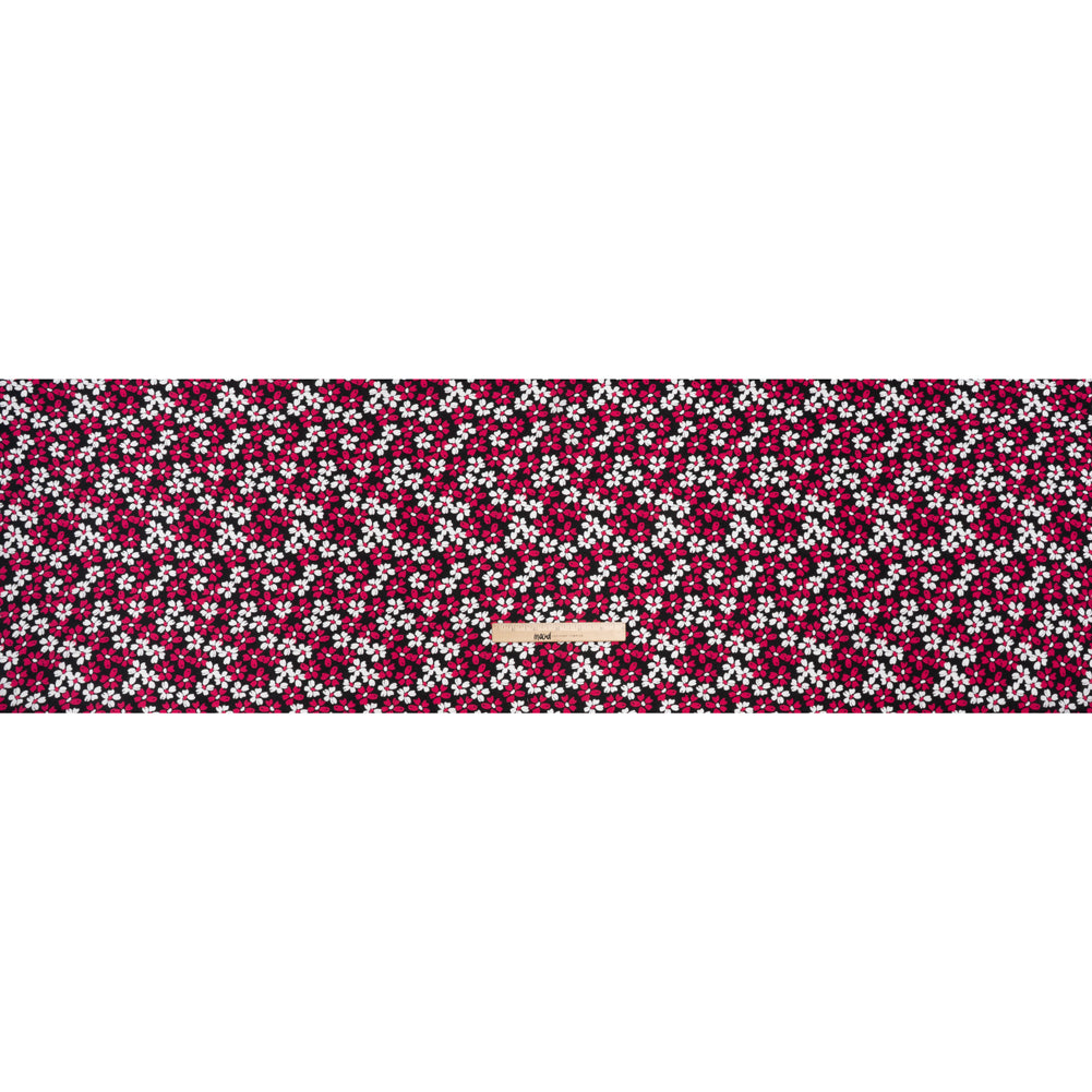 Rayon Challis Print - Black, Fuchsia Pink and White Painterly Floral - Deadstock - Full