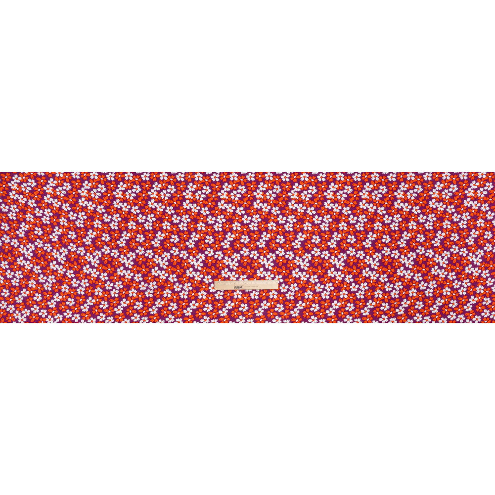 Rayon Challis Print - Tangerine Orange, Burgundy Purple and White Painterly Floral - Deadstock - Full