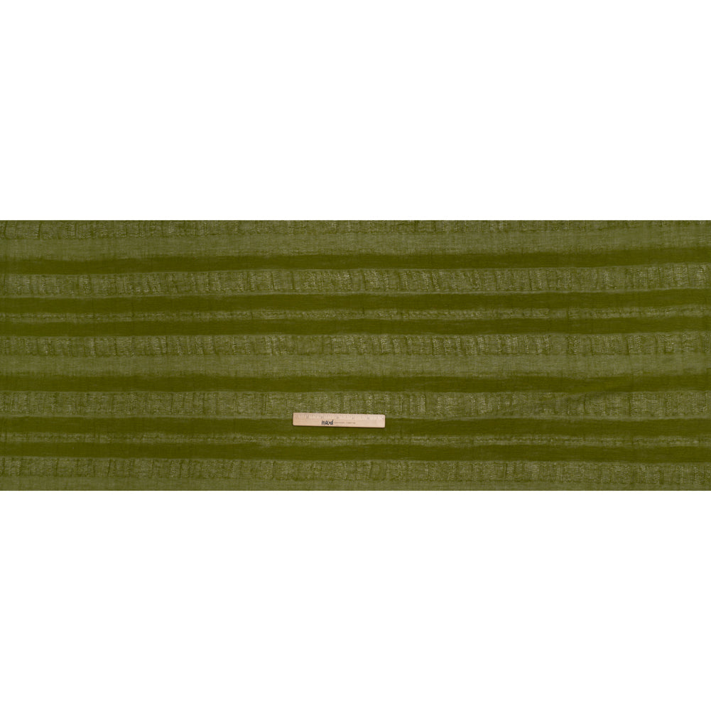 Linen and Cotton Woven Made in Italy - Olive Green Open Weave Stripes - Full