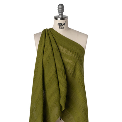 Linen and Cotton Woven Made in Italy - Olive Green Open Weave Stripes