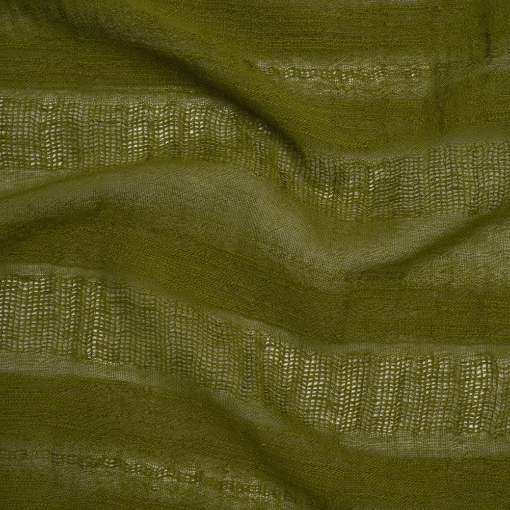 Linen and Cotton Woven Made in Italy - Olive Green Open Weave Stripes