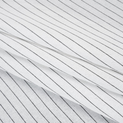 Metallic Cotton and Linen Blend Woven Made in Italy - Crisp White, Black and Silver Pin Stripes
