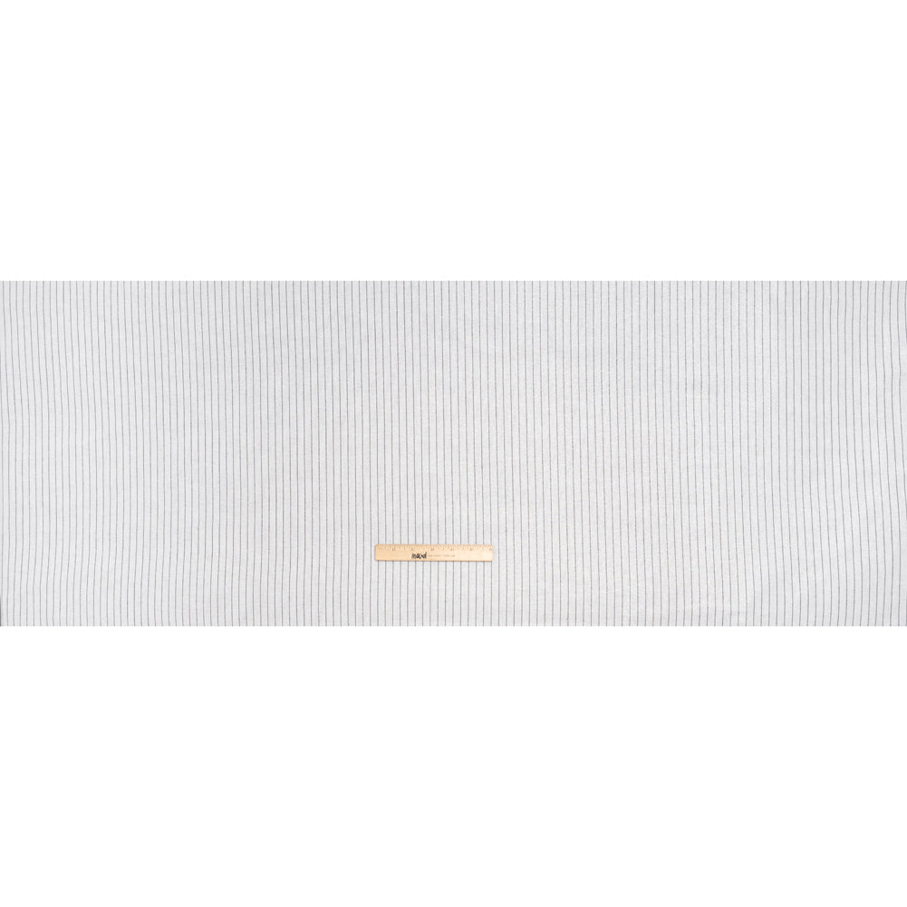 Metallic Cotton and Linen Blend Woven Made in Italy - Crisp White, Black and Silver Pin Stripes - Full