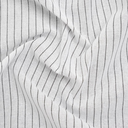 Metallic Cotton and Linen Blend Woven Made in Italy - Crisp White, Black and Silver Pin Stripes