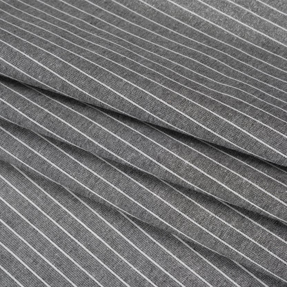 Metallic Cotton and Linen Blend Woven Made in Italy - Soft Black, White and Silver Pin Stripes