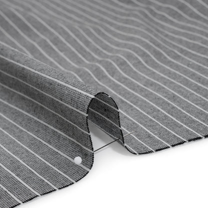 Metallic Cotton and Linen Blend Woven Made in Italy - Soft Black, White and Silver Pin Stripes