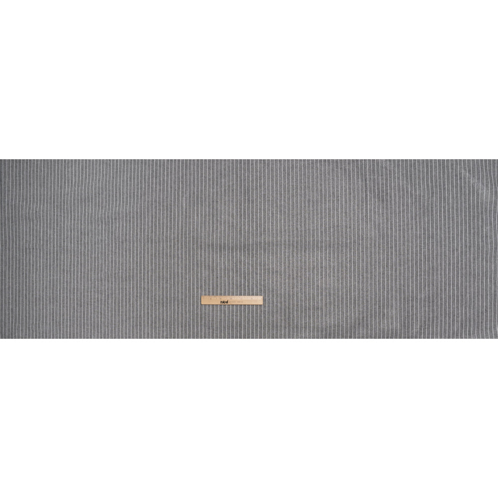 Metallic Cotton and Linen Blend Woven Made in Italy - Soft Black, White and Silver Pin Stripes - Full