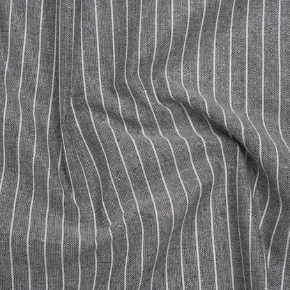 Metallic Cotton and Linen Blend Woven Made in Italy - Soft Black, White and Silver Pin Stripes
