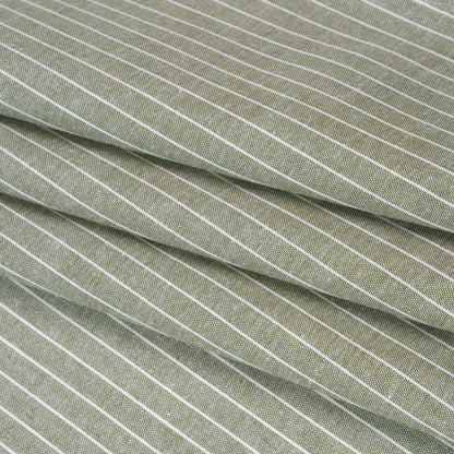 Metallic Cotton and Linen Blend Woven Made in Italy - Sage Green, White and Silver Pin Stripes