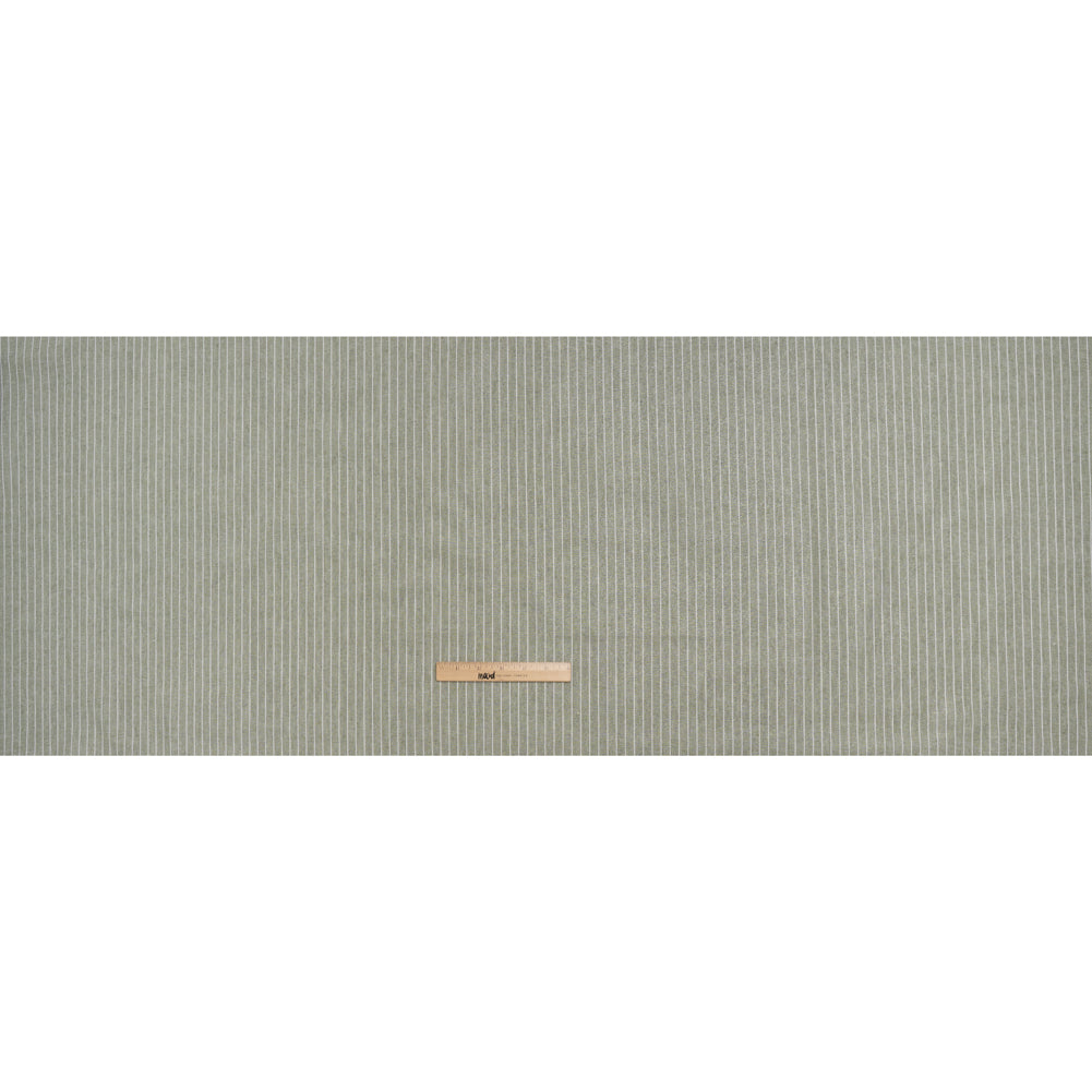 Metallic Cotton and Linen Blend Woven Made in Italy - Sage Green, White and Silver Pin Stripes - Full