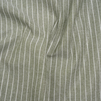 Metallic Cotton and Linen Blend Woven Made in Italy - Sage Green, White and Silver Pin Stripes