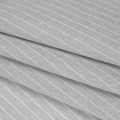 Metallic Cotton and Linen Blend Woven Made in Italy - Light Cloudy Gray, White and Silver Pin Stripes