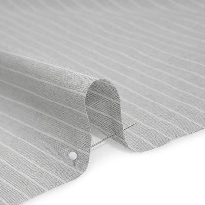 Metallic Cotton and Linen Blend Woven Made in Italy - Light Cloudy Gray, White and Silver Pin Stripes