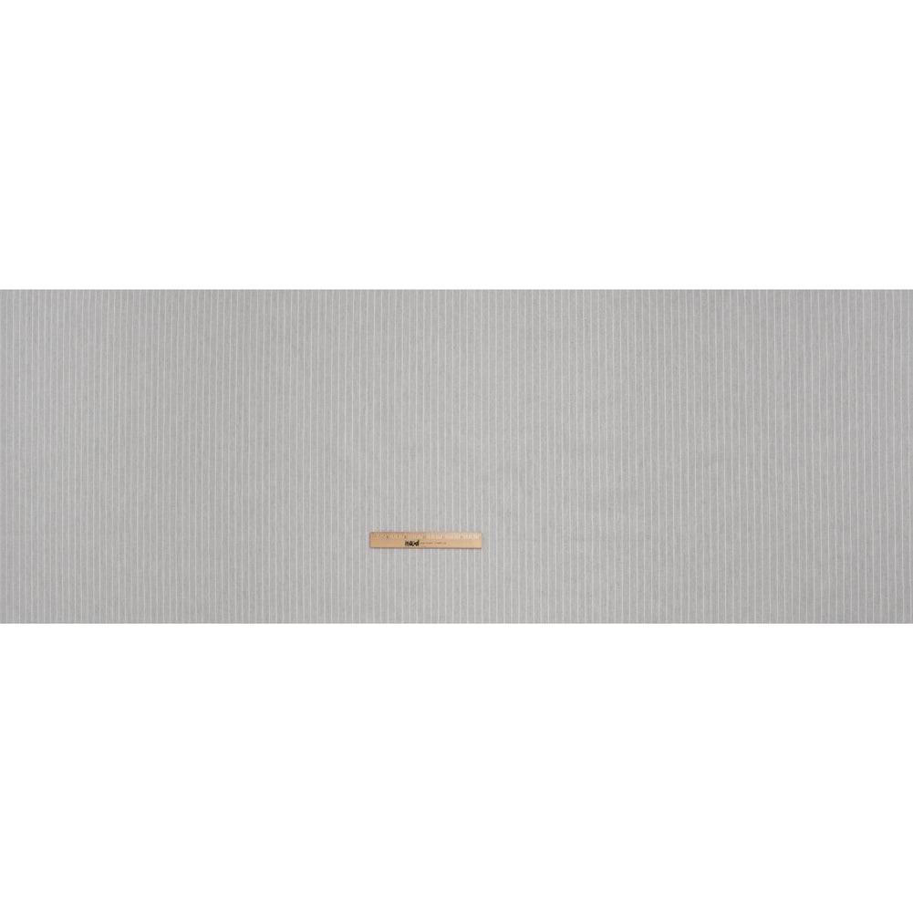 Metallic Cotton and Linen Blend Woven Made in Italy - Light Cloudy Gray, White and Silver Pin Stripes - Full