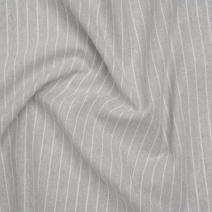 Metallic Cotton and Linen Blend Woven Made in Italy - Light Cloudy Gray, White and Silver Pin Stripes