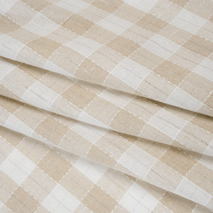 Metallic Cotton and Linen Blend Woven Made in Italy - Sandy Beige, Natural White and Silver Plaid