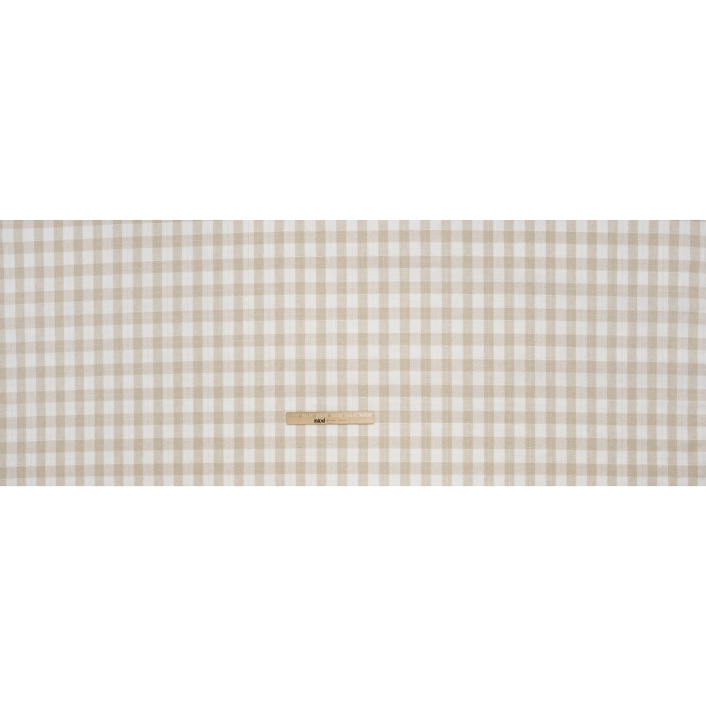Metallic Cotton and Linen Blend Woven Made in Italy - Sandy Beige, Natural White and Silver Plaid - Full
