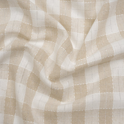 Metallic Cotton and Linen Blend Woven Made in Italy - Sandy Beige, Natural White and Silver Plaid