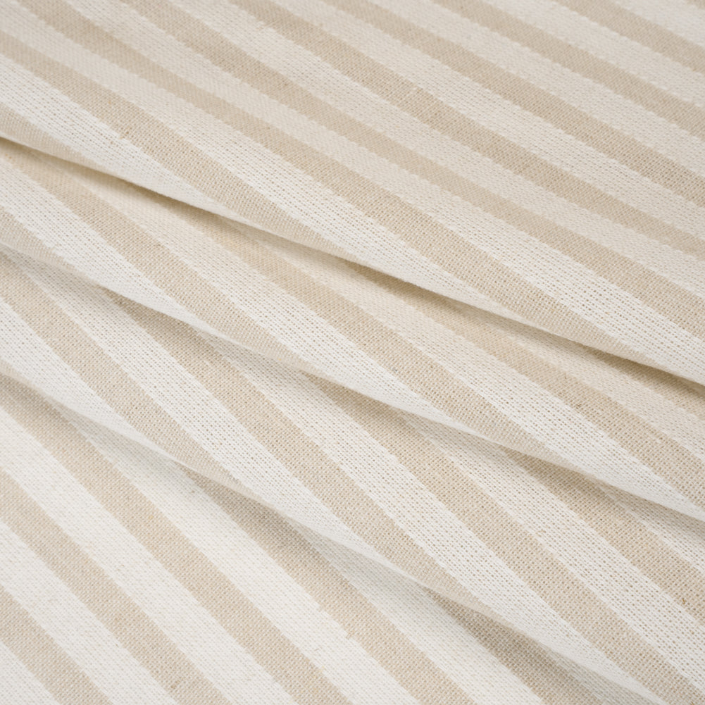 Cotton and Linen Blend Woven Made in Italy - Natural Beige and White Stripes - Folded