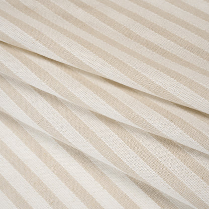 Cotton and Linen Blend Woven Made in Italy - Natural Beige and White Stripes