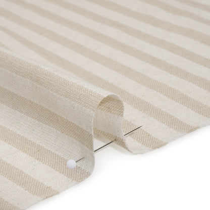 Cotton and Linen Blend Woven Made in Italy - Natural Beige and White Stripes