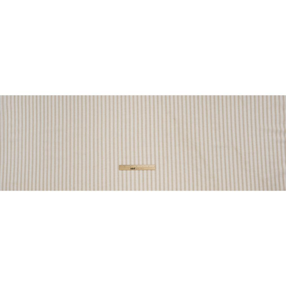 Cotton and Linen Blend Woven Made in Italy - Natural Beige and White Stripes - Full