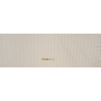 Cotton and Linen Blend Woven Made in Italy - Natural Beige and White Stripes