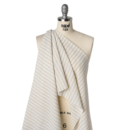 Cotton and Linen Blend Woven Made in Italy - Natural Beige and White Stripes