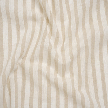 Cotton and Linen Blend Woven Made in Italy - Natural Beige and White Stripes