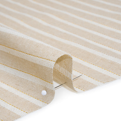 Cotton and Linen Blend Woven Made in Italy - Light Khaki Beige, Natural White and Metallic Gold Stripes