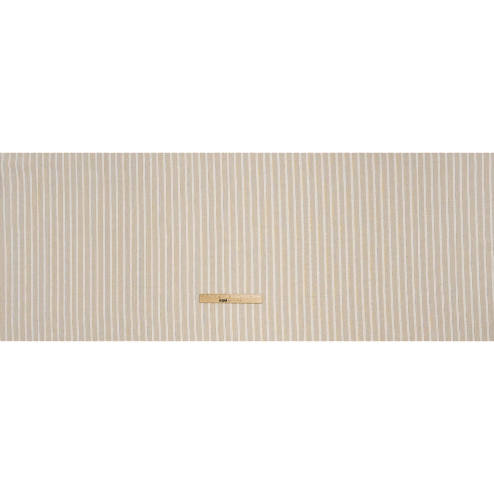 Cotton and Linen Blend Woven Made in Italy - Light Khaki Beige, Natural White and Metallic Gold Stripes - Full