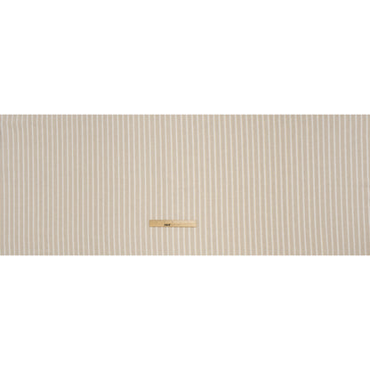 Cotton and Linen Blend Woven Made in Italy - Light Khaki Beige, Natural White and Metallic Gold Stripes