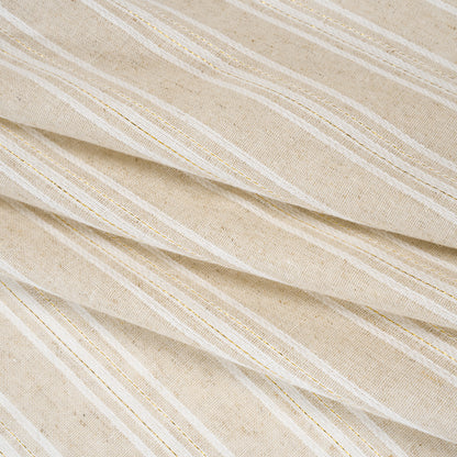 Cotton and Linen Blend Woven Made in Italy - Wheat Beige, Natural White and Metallic Gold Stripes